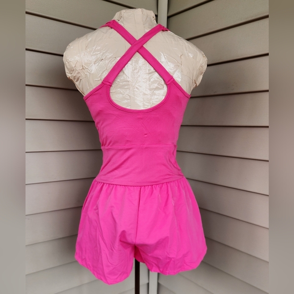 NEW Pink One Piece Racerback Workout Shorts Romper - Picture 3 of 5